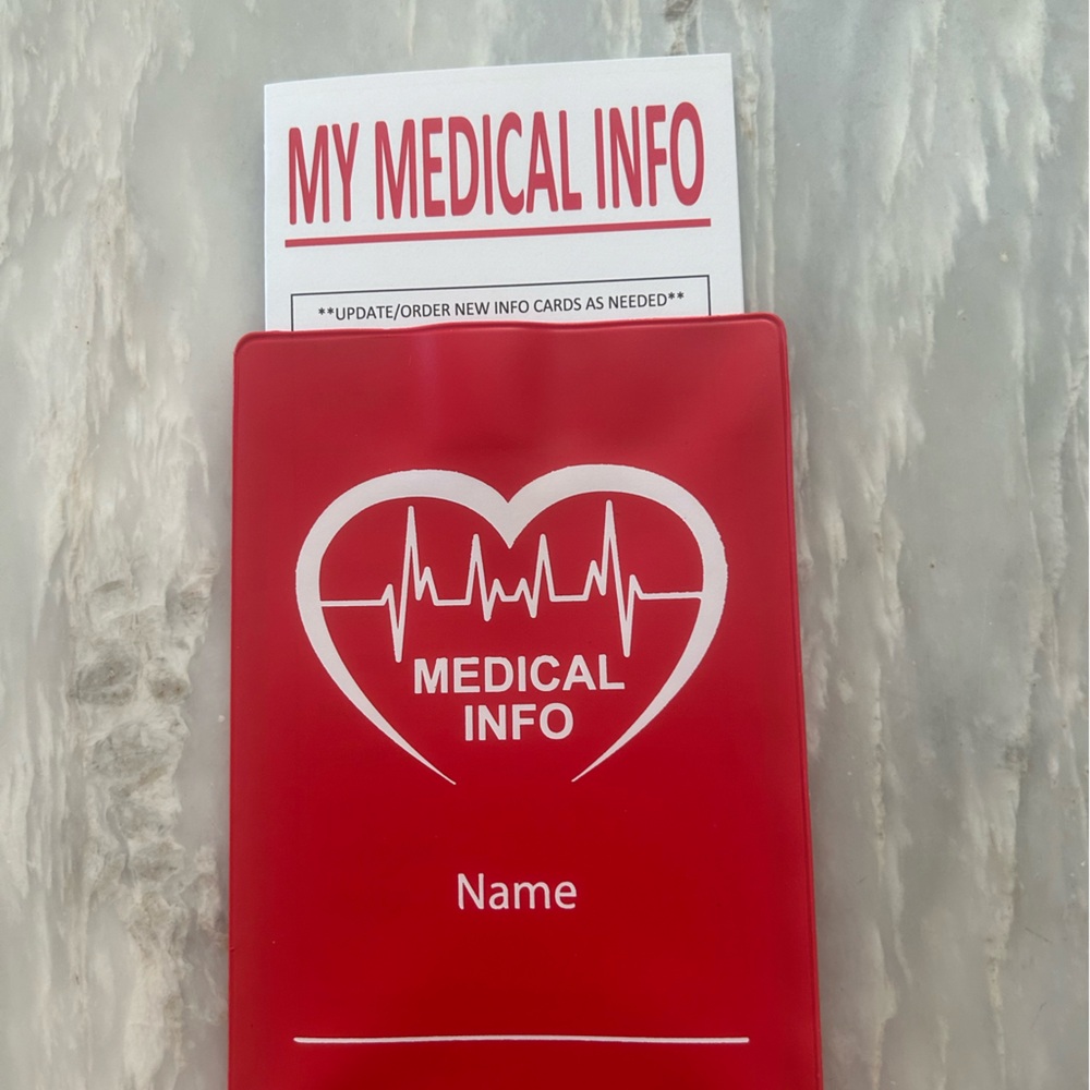 2 Pack. My Medical Info.Refrigerator Magnet. Information Card in Plastic Pouch